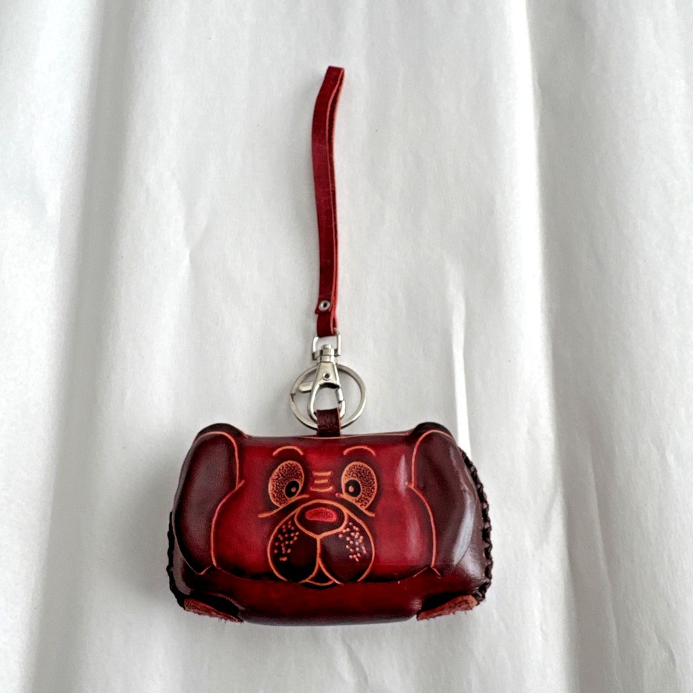 Handmade 3D Leather Dog Face Mini Coin Pouch
